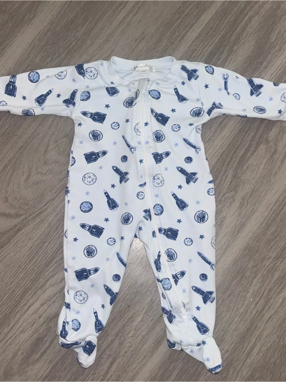 Kissy Kissy White Footed One-Piece with Blue Rocket Print